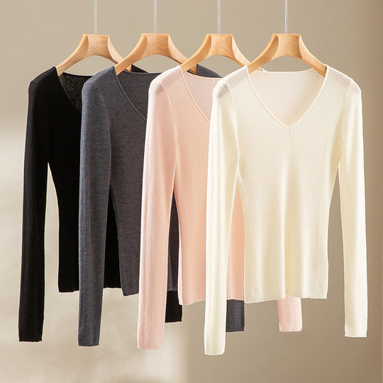 Damen Feiner Rippenstrickpullover mit tiefem V-Ausschnitt und taillierter Passform Shop Nory