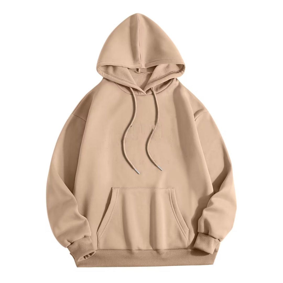Unisex minimalistischer Kapuzenpullover mit verlängertem Rücken und Kängurutasche Shop Nory