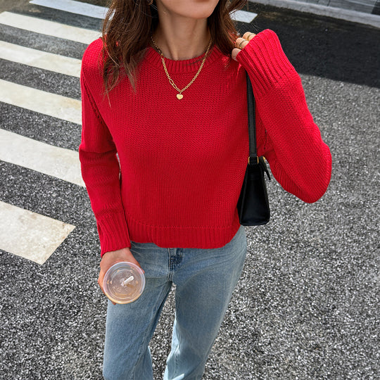 Damen nan gestrickter Feinstrick-Pullover mit Rundhalsausschnitt, leichter Oversize-Passform und gerippten Bündchen Shop Nory