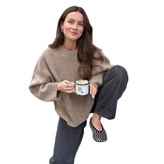 Damen Oversized Feinstrick-Pullover mit Rundhalsausschnitt und Ballonärmeln Shop Nory