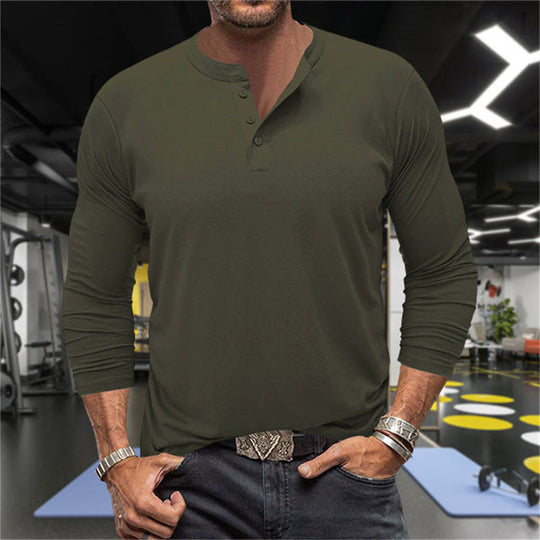 Herren Langarm-Henley-Shirt aus atmungsaktiver Baumwollmischung