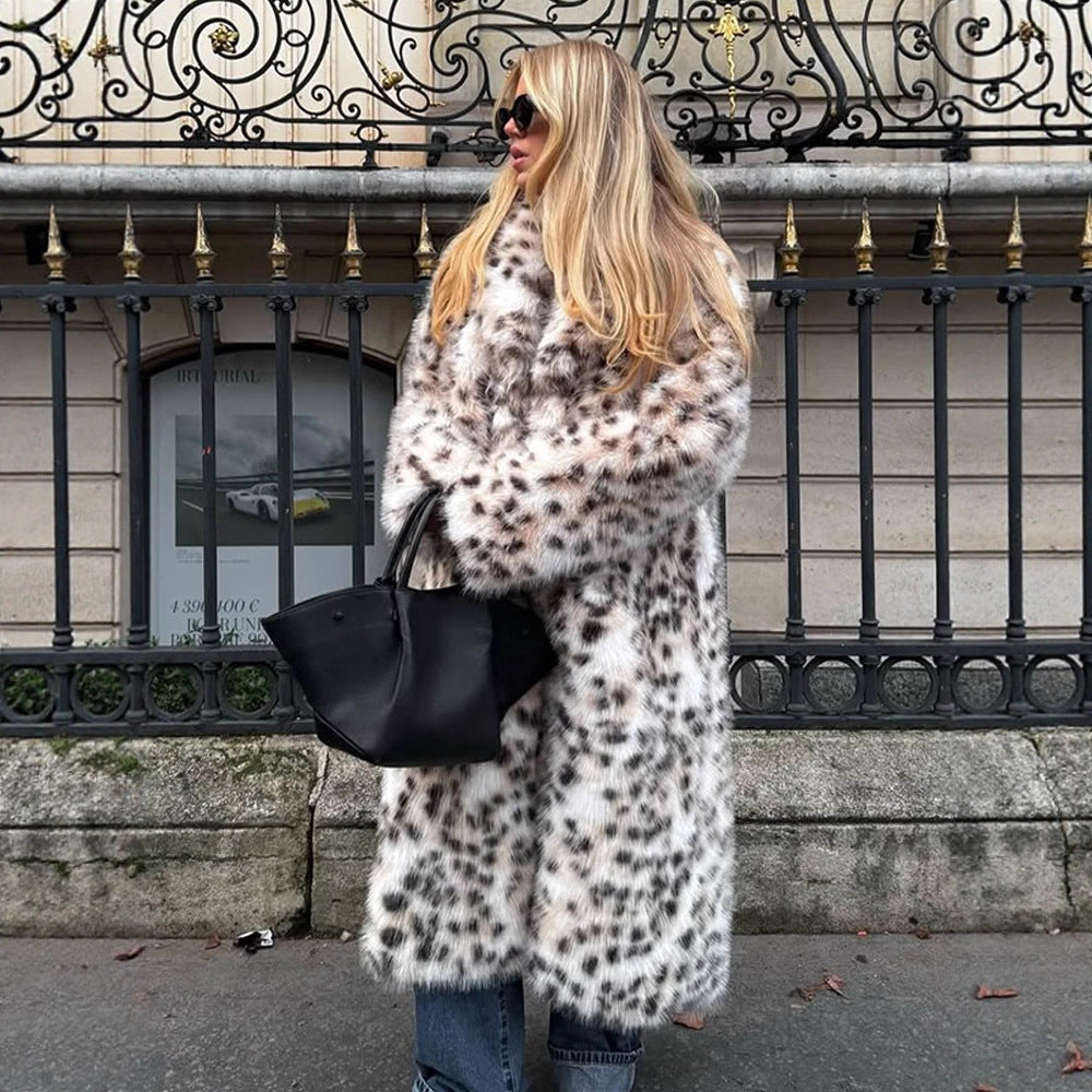 Damen Langer Gepunkteter Kunstpelzmantel mit Oversize-Schnitt Shop Nory