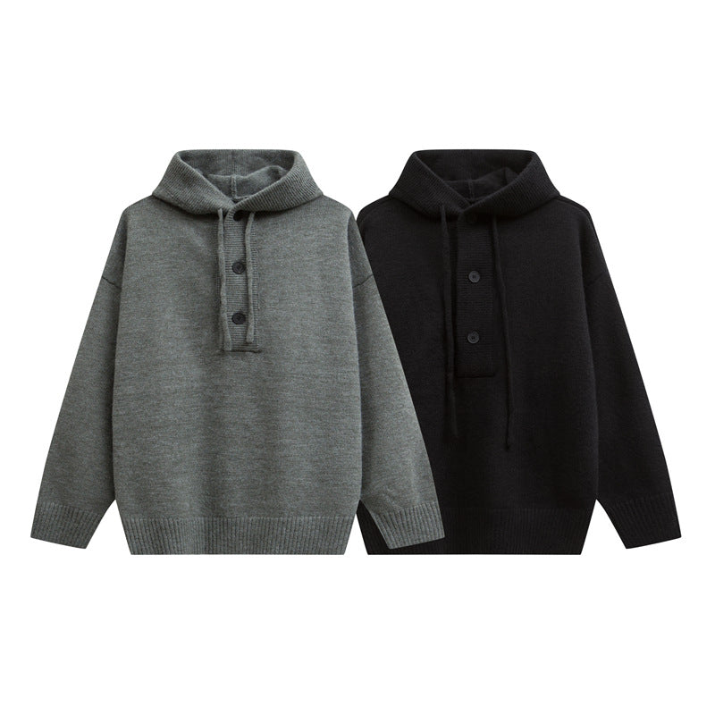 Damen Oversize Kapuzenstrickpullover mit halber Knopfleiste und Rippbündchen Shop Nory
