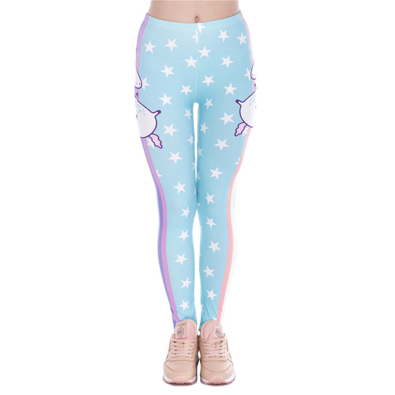 Damen Leggings mit Einhorn-Print, Verlaufsmuster und hohem Komfortbund Shopy Nory