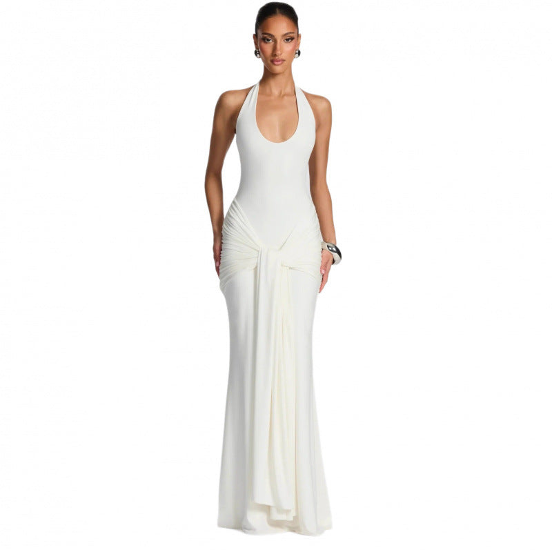 Damen Langes Wickelkleid mit tiefem V-Ausschnitt und Raffungen