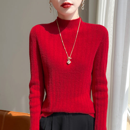 Damen Schmal geschnittener Feinstrick-Pullover mit kurzem Stehkragen und feiner Rippenstruktur Shop Nory
