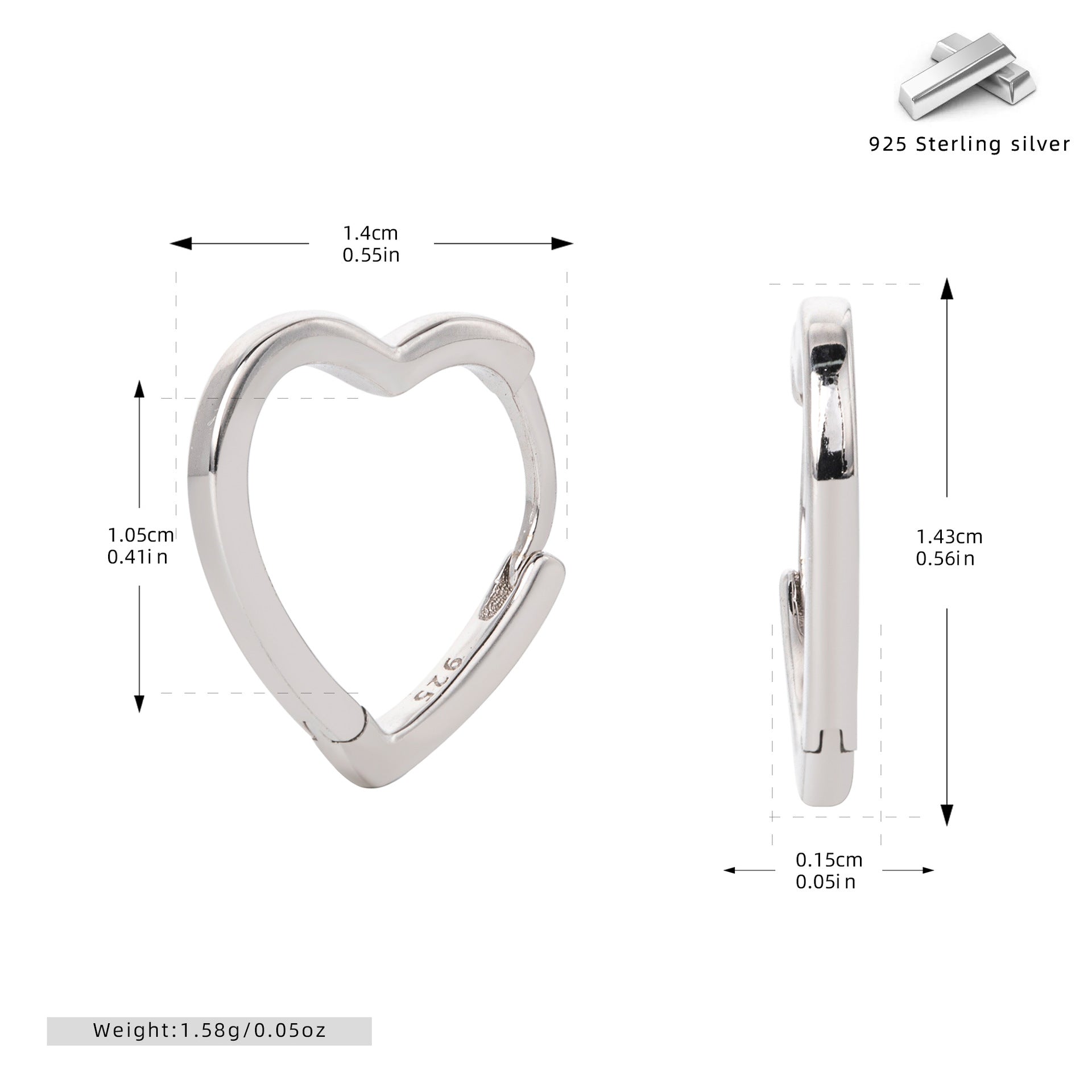 Damen Ohrringe in Herzform aus hochwertigem 925 Sterling Silber Shop Nory