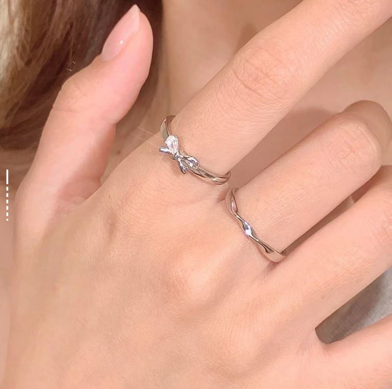 Damen Verlobungsring-Set mit eleganten Schleifen- und Wellen-Design Shop Nory