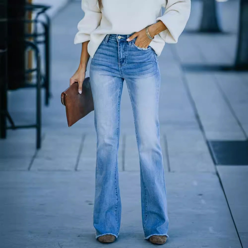 Damen Flared Jeans mit hohem Bund und modernen Vintage-Effekten