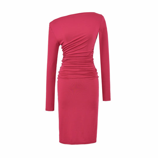 Damen Asymmetrisches Ein-Schulter-Midikleid mit Raffung und Langarm Shop Nory