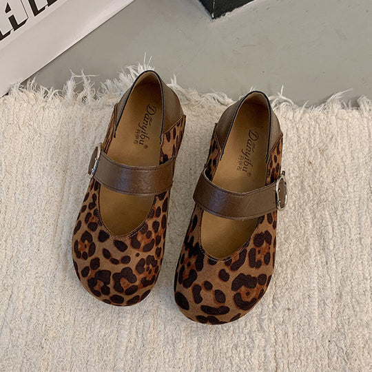 Damen Mary-Jane Schuhe mit modischem Leoprint und komfortablem Riemen