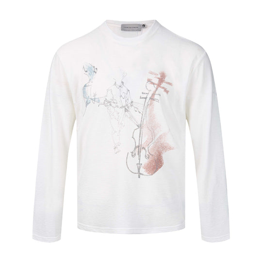 Damen Feinstrukturiertes Langarmshirt mit Rundhalsausschnitt und filigranem Grafikprint Shop Nory