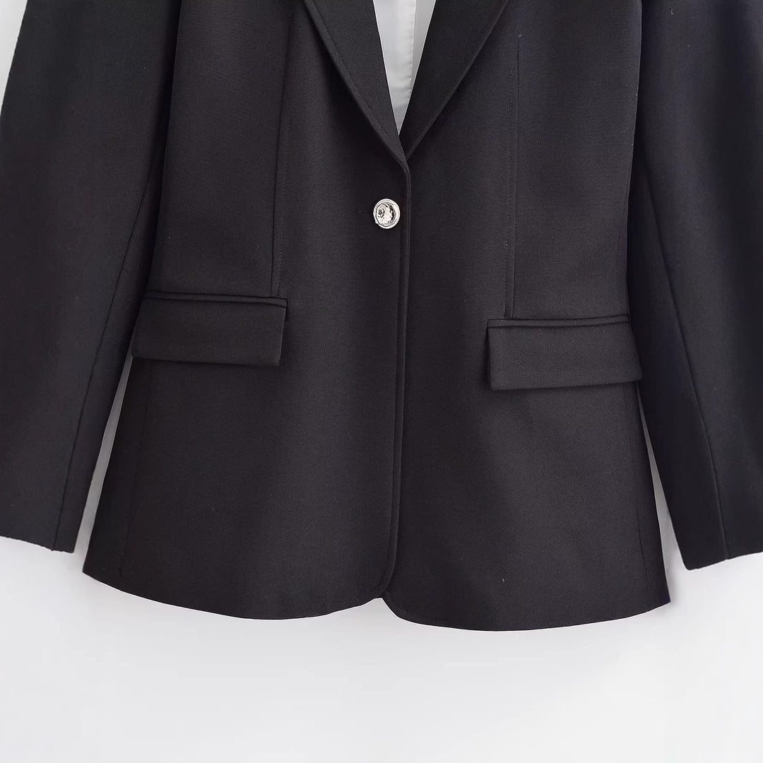 Damen Taillierter Einknopfblazer mit Schalkragen und Pattentaschen Shop Nory