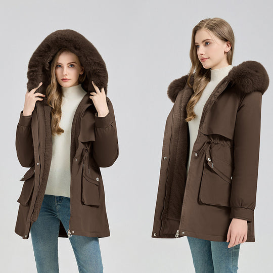 Damen nan taillierter Thermo-Parka mit abnehmbarer Kunstpelzkapuze, weichem Teddyfutter und verstellbarem Tunnelzug Shop Nory