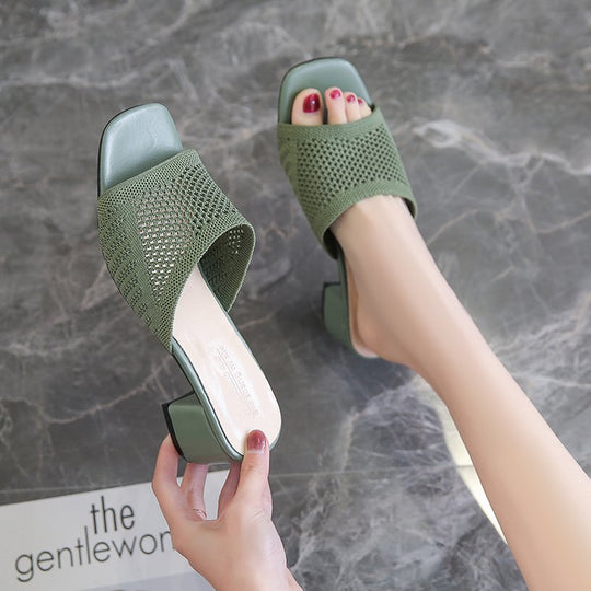 Damen Mules mit atmungsaktivem Netzdesign und bequemer Blockabsatzsohle
