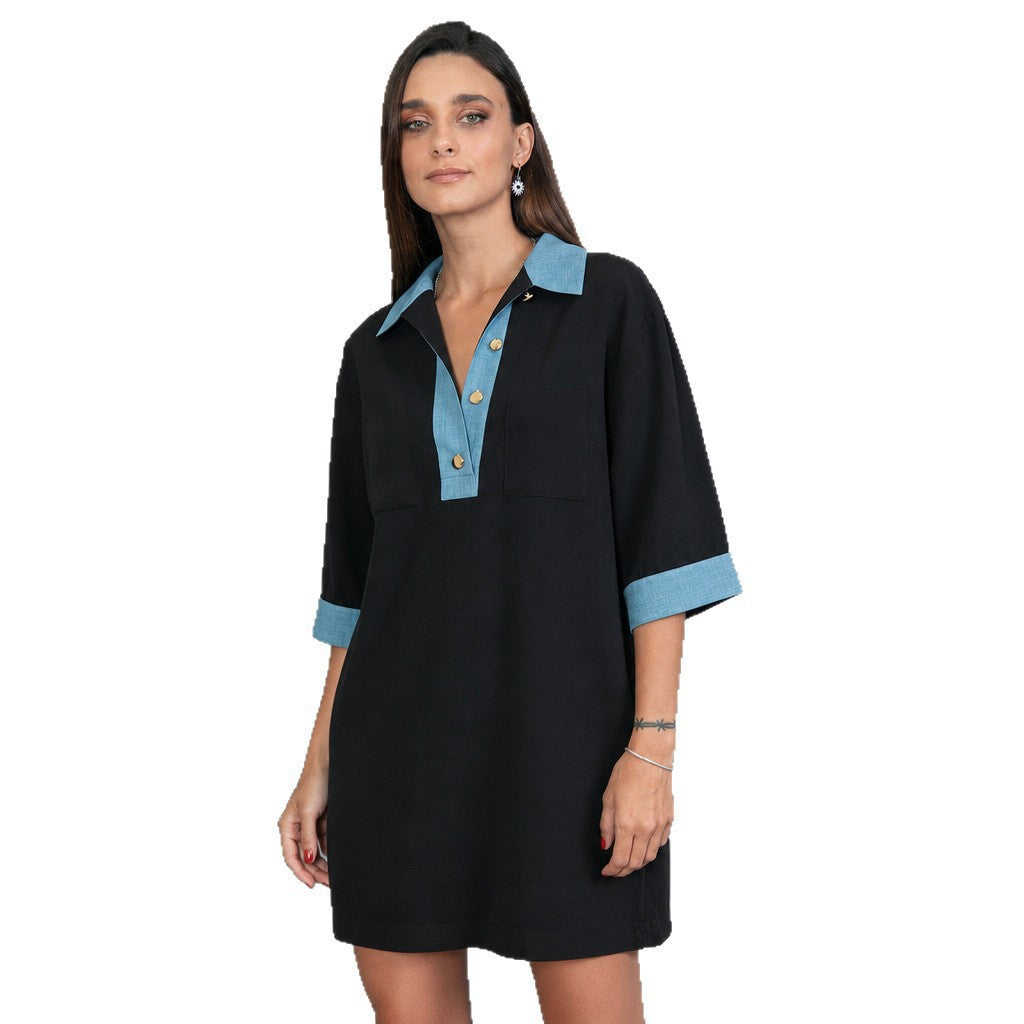 Damen oversized Polo-Tunika mit Kontrastkragen und aufgesetzten Brusttaschen Shop Nory