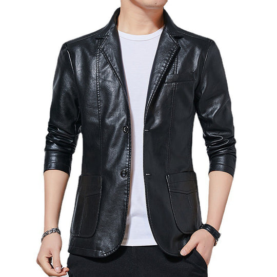 Herren Kunstleder-Blazer im Slim-Fit mit Hemdkragen, Pattentaschen und eleganter Pilot-Silhouette Shop Nory
