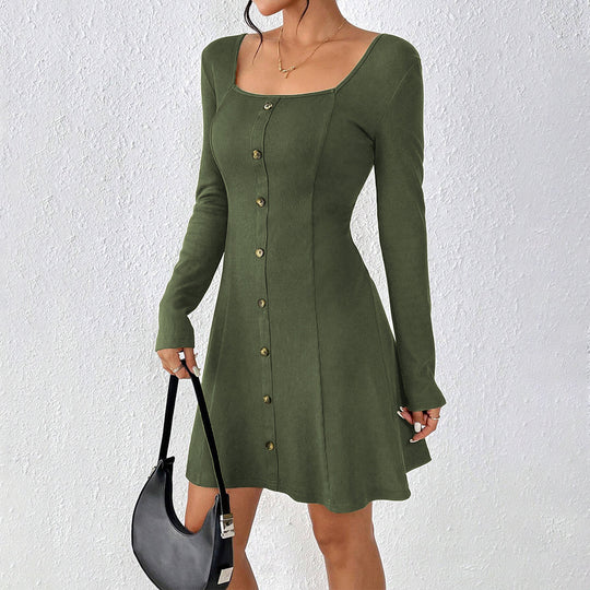 Damen ausgestelltes Strick‑Korsagenkleid mit durchgehender Knopfleiste, Square‑Neck und figurformenden Teilungsnähten Shop Nory