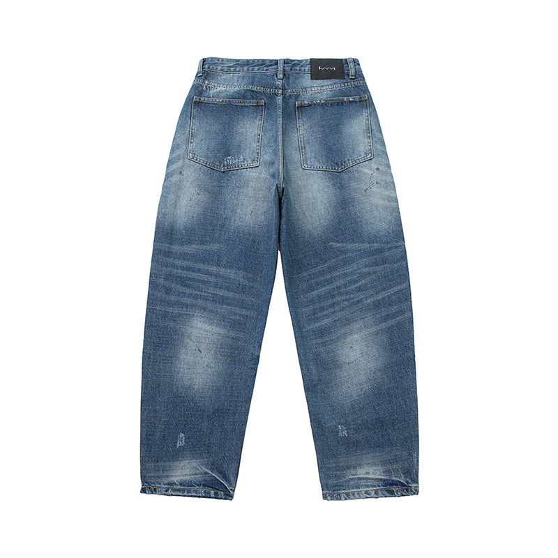 Damen locker geschnittene hochtaillierte Jeans im Used-Look mit ausgefransten Details und Ziernähten Shop Nory