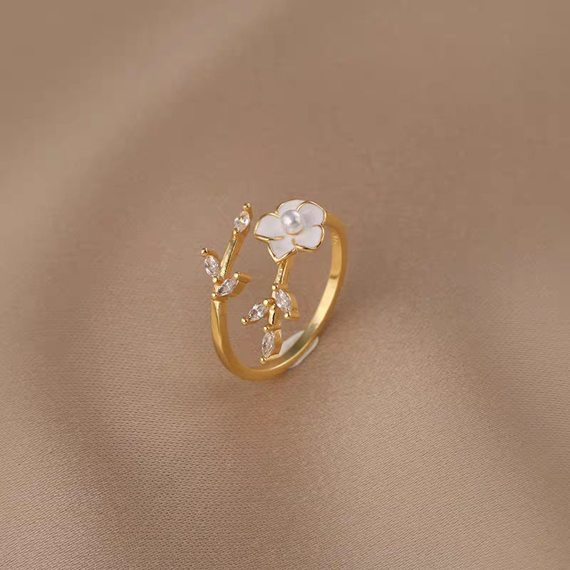 Damen feiner floraler Ring mit Zirkonia und Perlmuttelementen Shop Nory