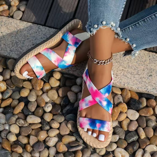 Damen Strand-Sandalen mit elastischen Querriemen und komfortabler Sohle