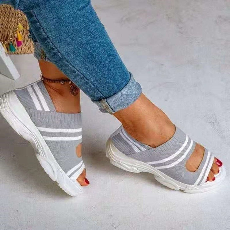 Damen Strick-Slipper mit offener Zehenpartie, atmungsaktivem Stretch-Obermaterial und leichter Komfortsohle Shop Nory