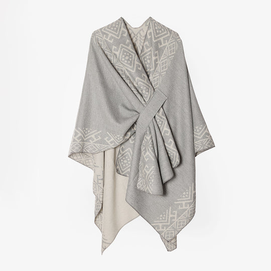Damen Reversibler Wollmix-Cape mit Bindeschlaufe und feinem Jacquardmuster Shop Nory