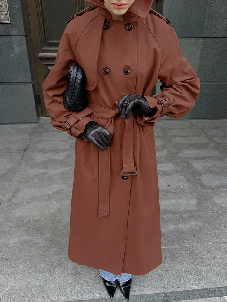 Damen Lang geschnittener wasserabweisender Trenchcoat mit hohem Stehkragen und Taillengürtel Shop Nory