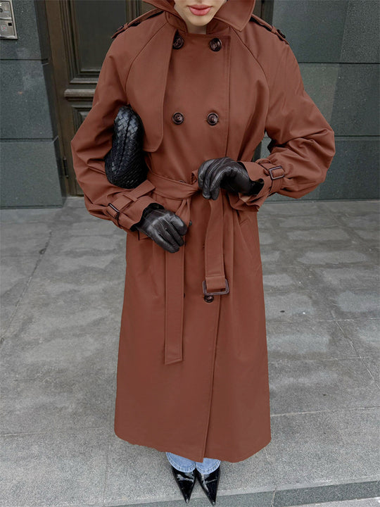 Damen Lang geschnittener wasserabweisender Trenchcoat mit hohem Stehkragen und Taillengürtel Shop Nory