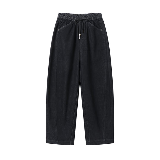 Damen weite Cropped-Denimhose mit elastischem Bund, Tunnelzug und Eingrifftaschen Shop Nory