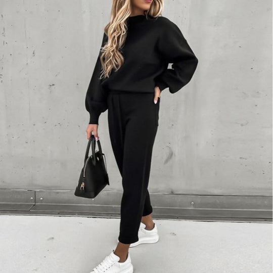 Damen Strick-Loungewear-Set mit Ballonärmeln und taillierter Jogginghose Shop Nory