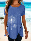 Damen Kurzarmshirt mit asymmetrischem Saum und Dandelion-Print