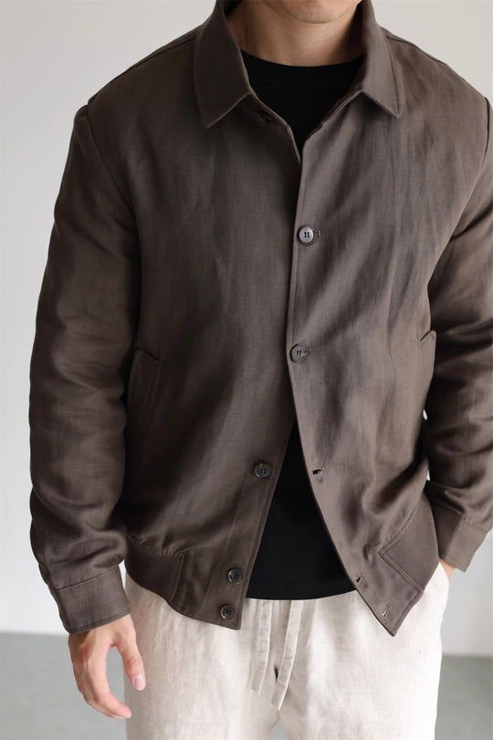 Herren Leichte Leinenjacke mit Hemdkragen und durchgehender Knopfleiste Shop Nory