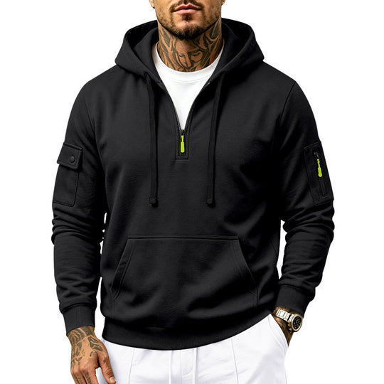 Herren Performance-Hoodie mit Halbreißverschluss, Utility-Ärmeltaschen und Kängurutasche Shop Nory