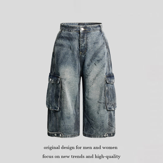 Damen High-Waist Denim-Cargo-Culotte mit weiten Beinen und aufgesetzten Taschen Shop Nory