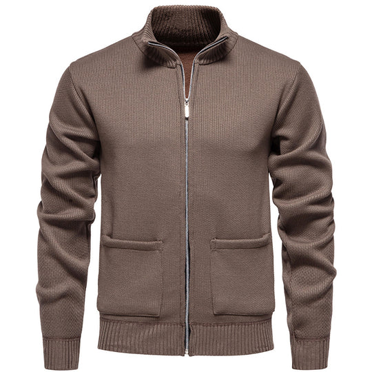 Herren feinstrukturierter Reißverschluss-Strickcardigan mit Stehkragen und aufgesetzten Taschen Shop Nory