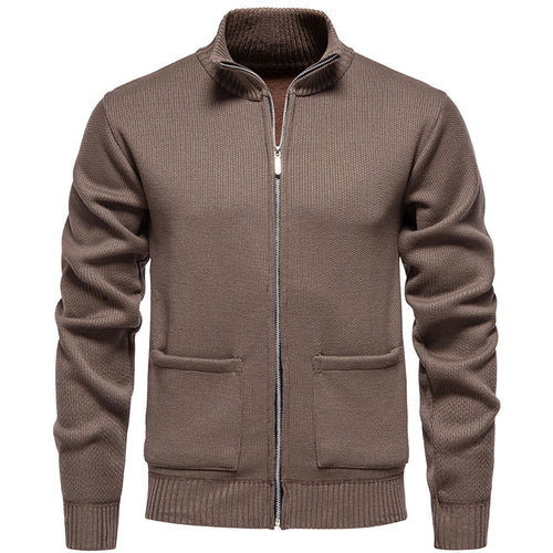 Herren feinstrukturierter Reißverschluss-Strickcardigan mit Stehkragen und aufgesetzten Taschen Shop Nory