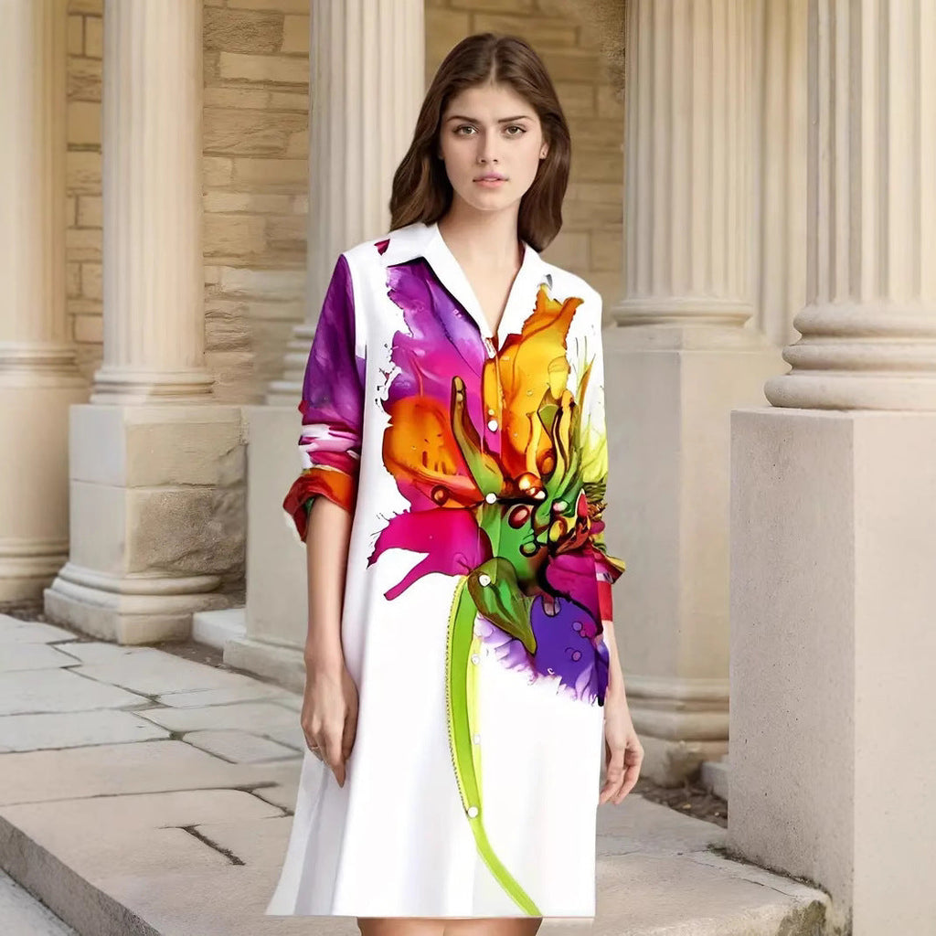 Damen Elegante Hemdblusenkleid mit floralem Design