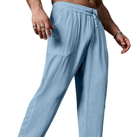 Herren entspannte Leinenmix-Yogahose mit Kordelzug, Elastikbund und geradem Bein Shop Nory