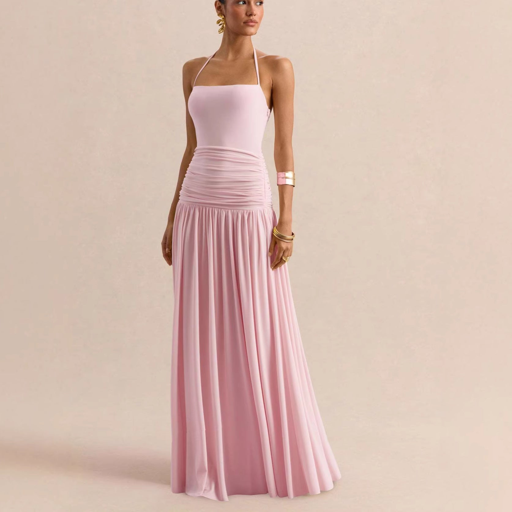 Damen Elegantes Maxikleid mit rüschiertem Oberteil und zarter Silhouette Shopnory