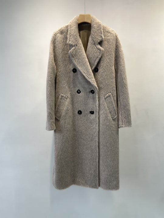 Damen Doppelreihiger Texturierter Wollmix Mantel Shop Nory