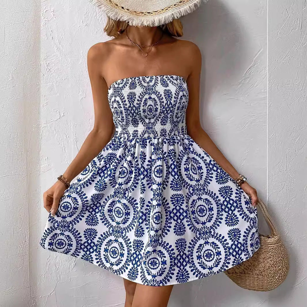 Damen Strapless Sommerkleid mit floralem Muster