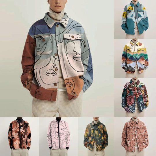 Damen Oversized Wolloptik-Überhemd mit asymmetrischem Vogelprint und Pattentasche Shop Nory