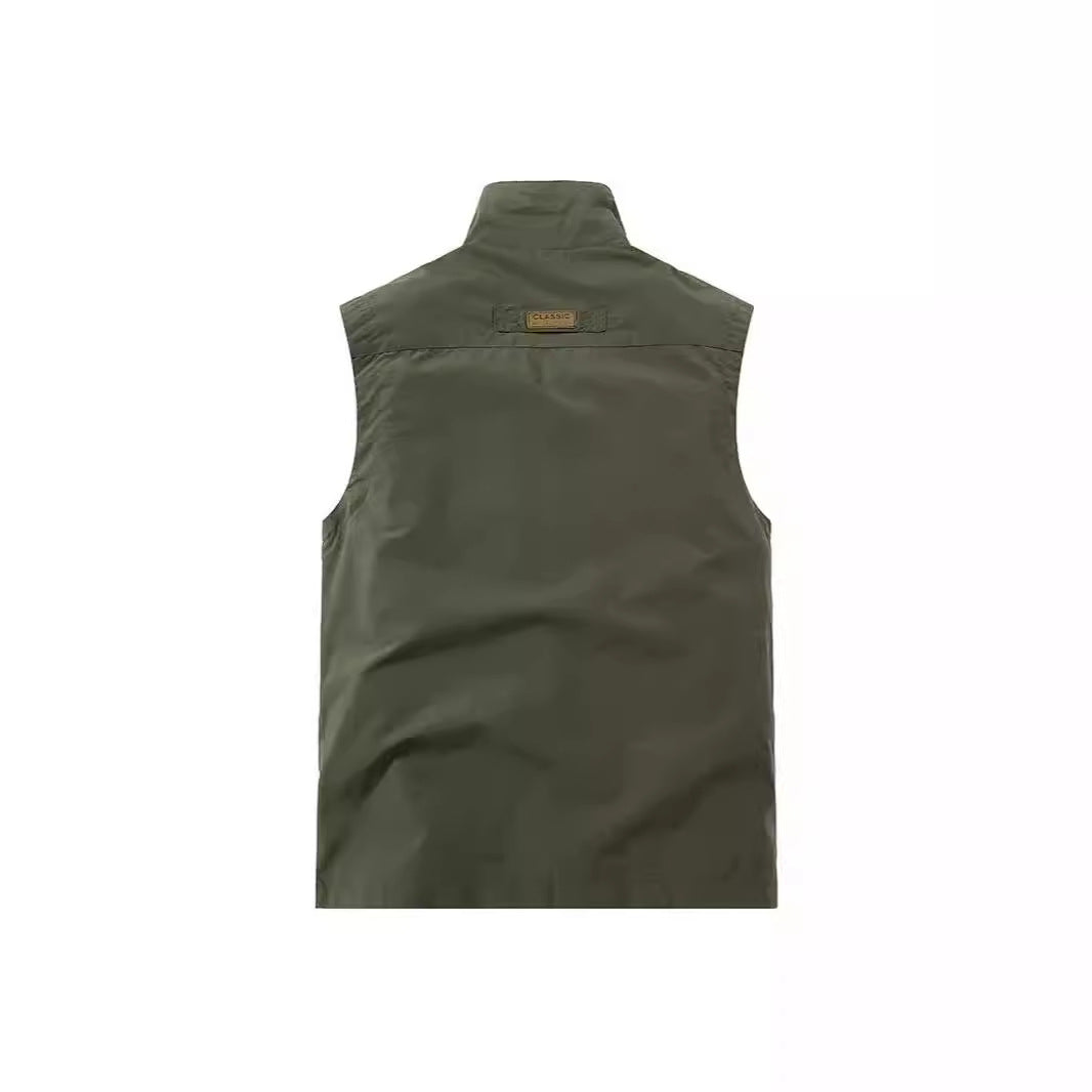 Herren Leichte Utility-Weste mit Stehkragen, Frontklappentaschen und Brustreißverschluss Shop Nory