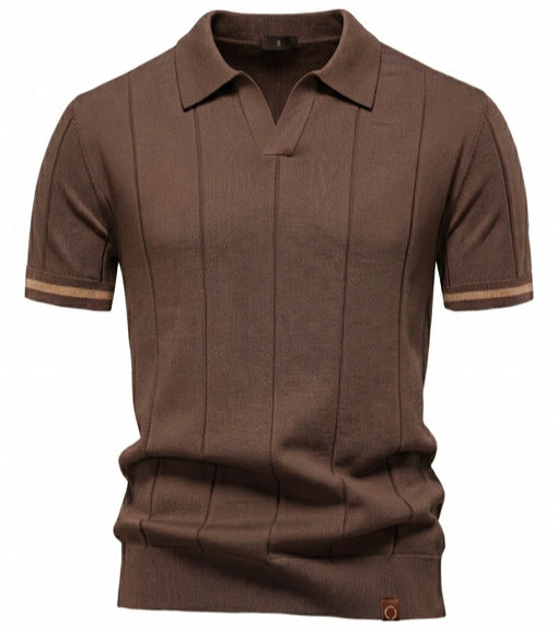 Herren nan strukturiertes Feinstrickpoloshirt mit offenem Reverskragen