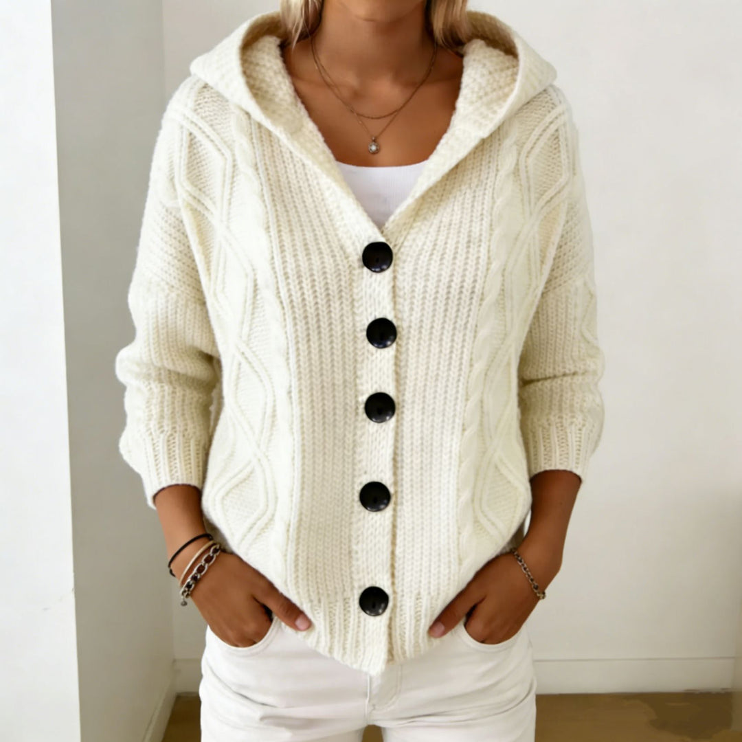 Damen Kapuzen-Cardigan aus grobem Zopfstrick mit Knopfverschluss Shop Nory