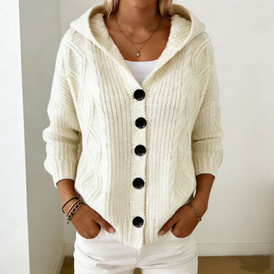 Damen Kapuzen-Cardigan aus grobem Zopfstrick mit Knopfverschluss Shop Nory