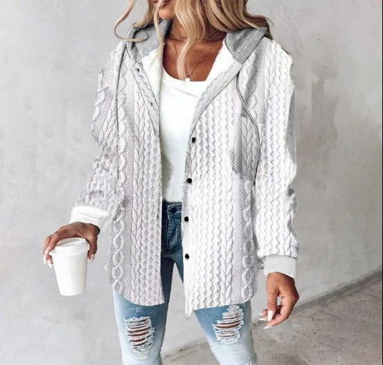 Damen Kapuzencardigan mit Streifen und Druckknopfblende Shop Nory
