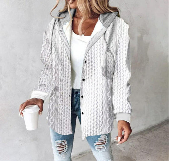 Damen Kapuzencardigan mit Streifen und Druckknopfblende Shop Nory