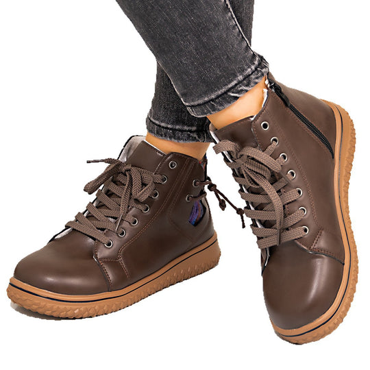 Damen gefütterte Schnür-Stiefelette mit seitlichem Reißverschluss und profilierter Gummisohle Shop Nory